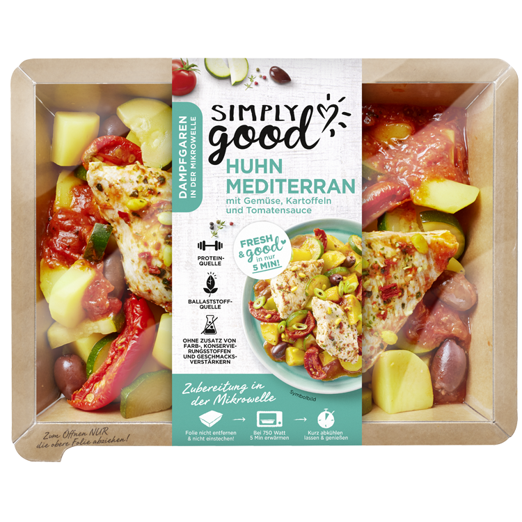 Huhn Mediterran mit Gemüse, Kartoffeln und Tomatensauce